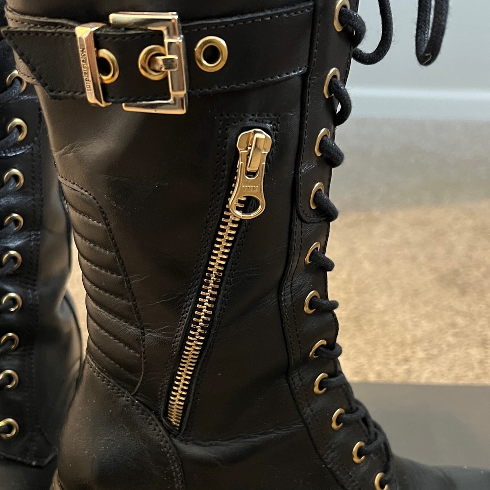 Black Lace-Up Boots with Gold Accents made in Italy. - Picture 2 of 9